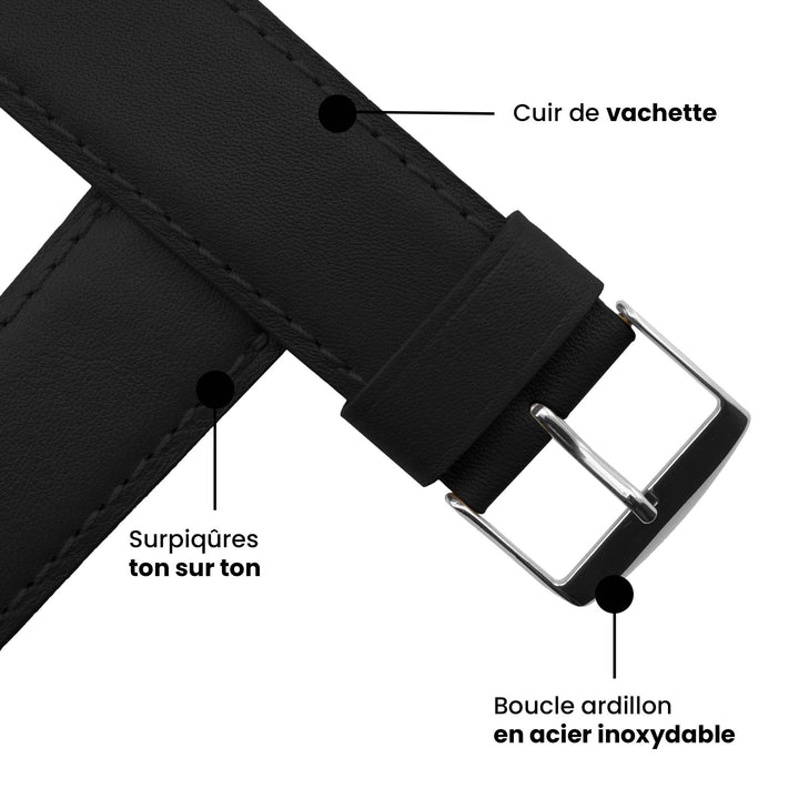 Holi Apple Watch - Bracelet cuir de vachette Noir 46 / 49 mm