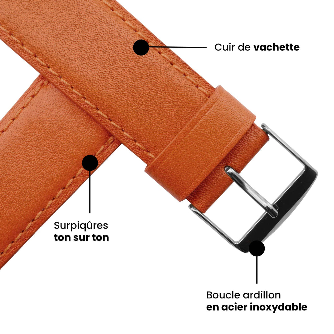 Holi Apple Watch - Bracelet cuir de vachette Orange 46 / 49 mm