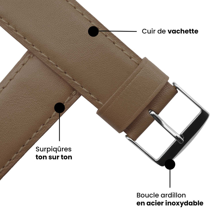 Holi Apple Watch - Bracelet cuir de vachette Taupe 42 mm