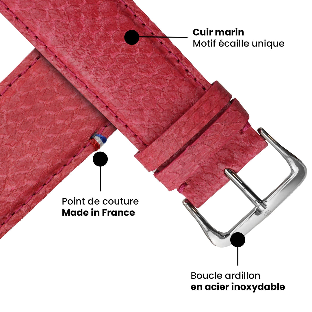 Horizon - Cuir marin français upcyclé - Bracelet Apple Watch Corail rouge 46 / 49 mm