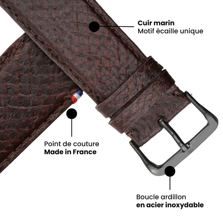 Horizon - Cuir marin français upcyclé - Bracelet Apple Watch Tourbe 42 mm