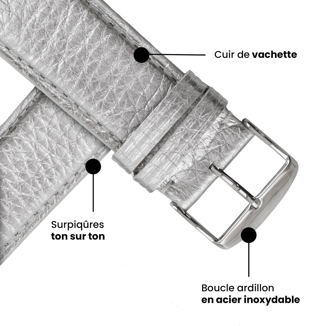 Maryline 2023 - Bracelet Apple Watch cuir de vachette satiné Diamant 46 / 49 mm