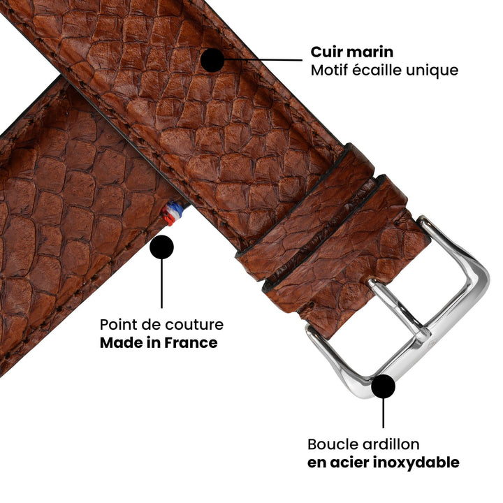 Odyssée - Cuir marin français upcyclé - Bracelet Apple Watch Ambre 42 mm