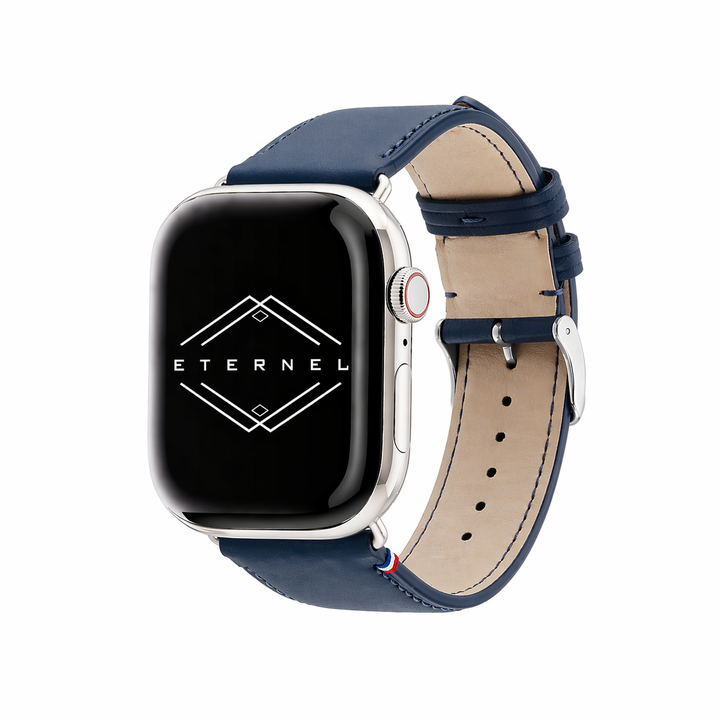 Aquarelle - Bracelet Apple Watch cuir petite taille Marine 44mm 45mm 46mm 49mm