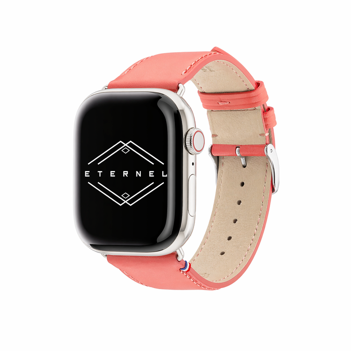 Aquarelle - Bracelet Apple Watch cuir petite taille Corail 44mm 45mm 46mm 49mm