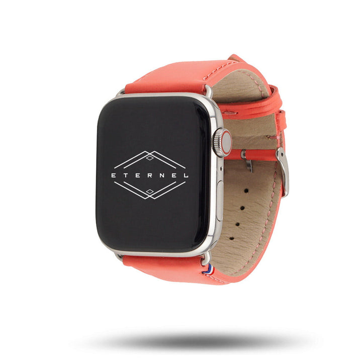 Aquarelle - Bracelet Apple Watch cuir petite taille Corail 42 mm