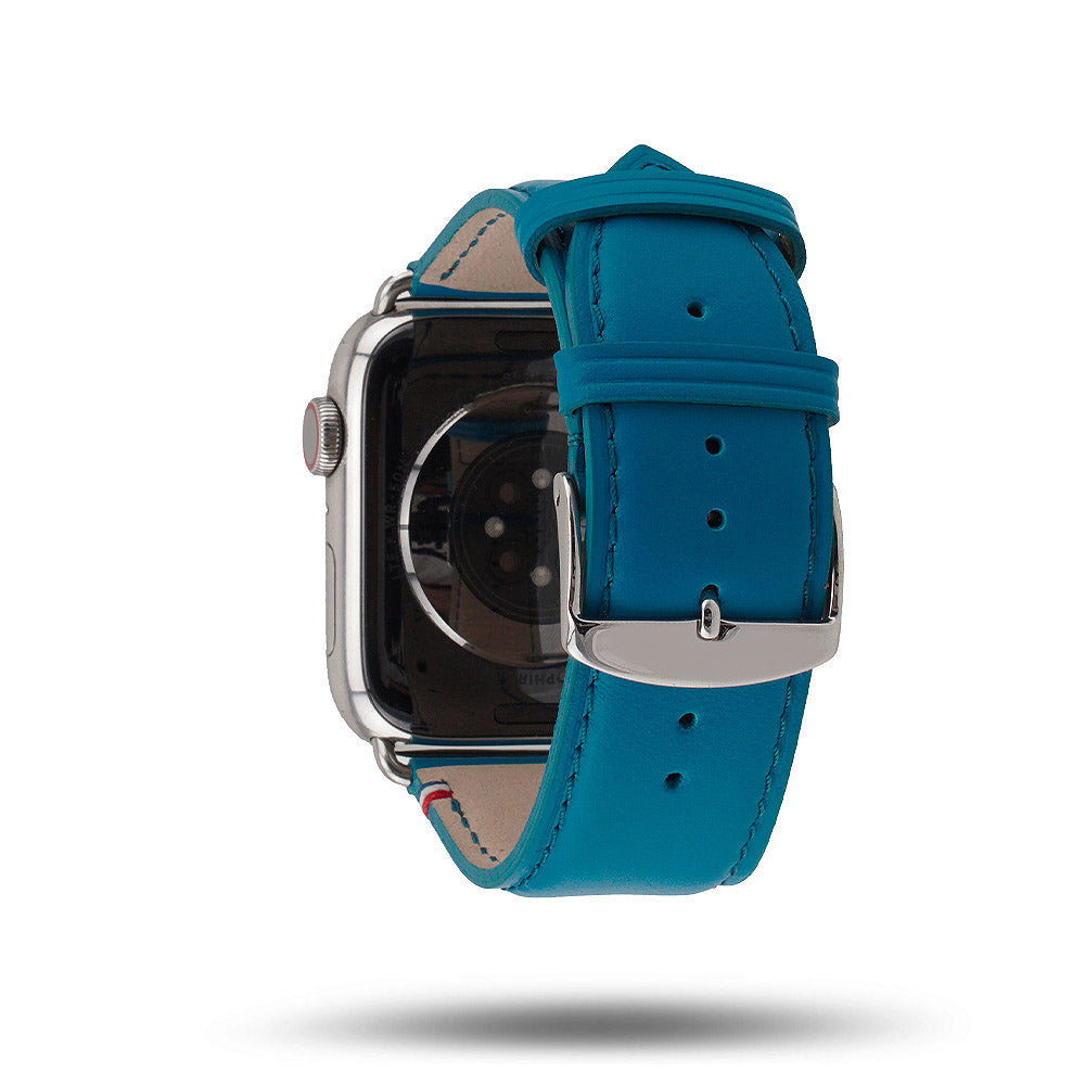 Aquarelle - Bracelet Apple Watch cuir petite taille Turquoise 46 / 49 mm