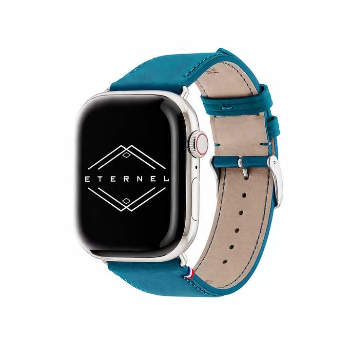 Aquarelle - Bracelet Apple Watch cuir petite taille Turquoise 44mm 45mm 46mm 49mm