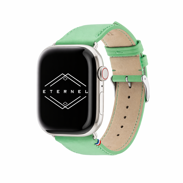 Aquarelle - Bracelet Apple Watch cuir petite taille Jade 44mm 45mm 46mm 49mm - Adaptateurs Gris sidéral