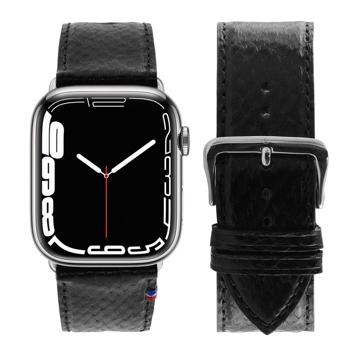 Horizon - Cuir marin français upcyclé - Bracelet Apple Watch Perle noire 42 mm