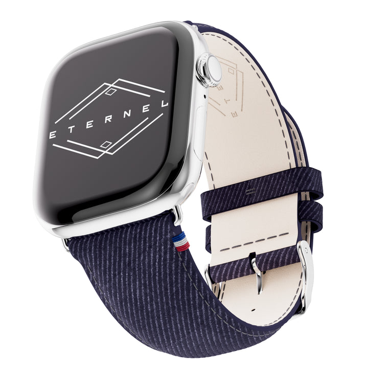 Denim - Bracelet Apple Watch cuir effet jean - Bleu Jean 46 / 49 mm