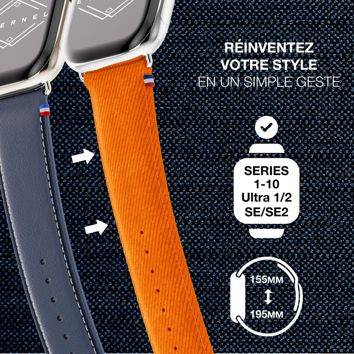 Denim - Bracelet Apple Watch cuir effet jean - Safran 46 / 49 mm