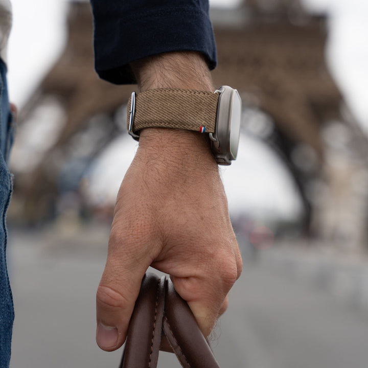 Denim - Bracelet Apple Watch cuir effet jean - Taupe 46 / 49 mm