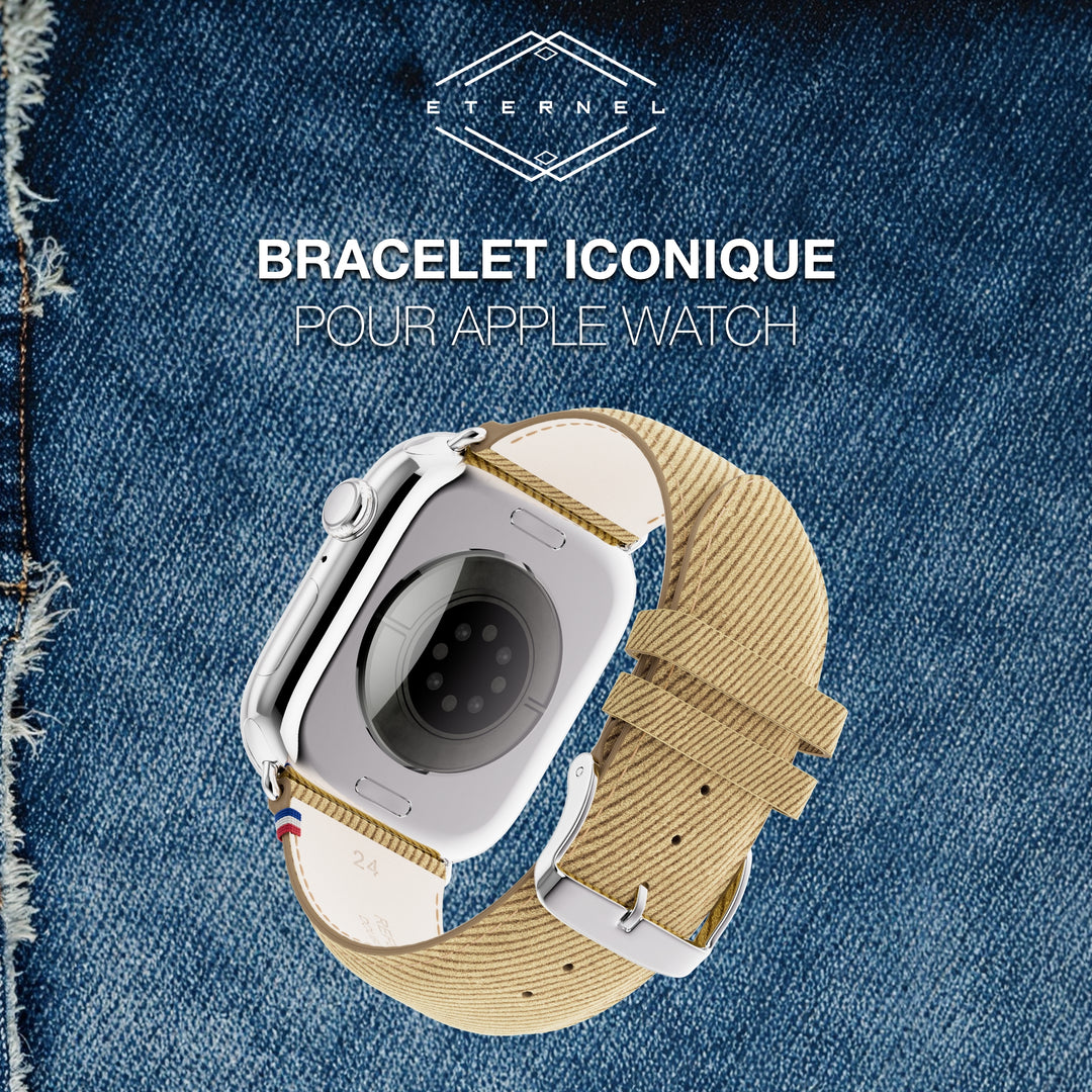 Denim - Bracelet Apple Watch cuir effet jean - Taupe 46 / 49 mm