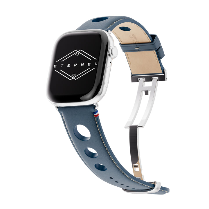 Rallye - Bracelet Apple Watch cuir vachette boucle déployante Marine 42 mm