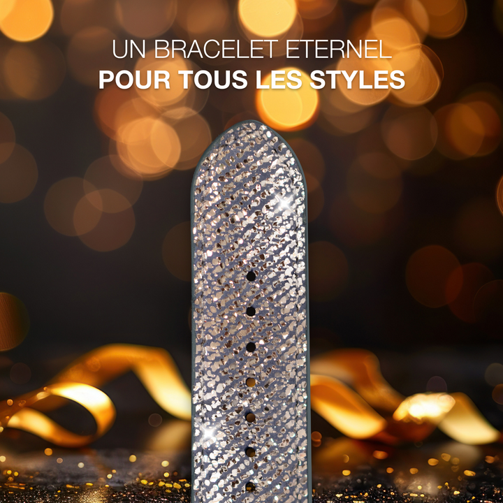 Nuit Parisienne - Bracelet Apple Watch cuir effet jean pailleté - Lune 42 mm