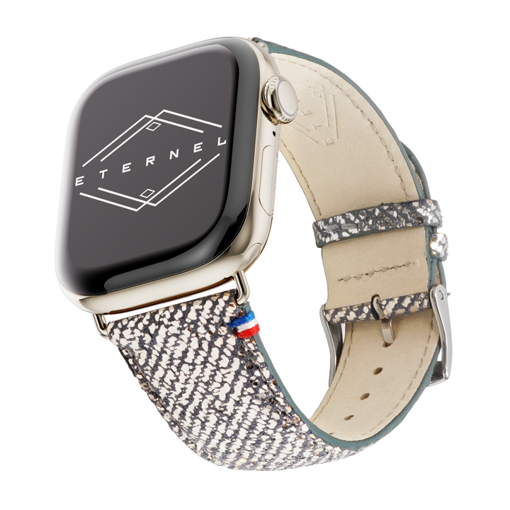 Nuit Parisienne - Bracelet Apple Watch cuir effet jean pailleté - Lune 42 mm
