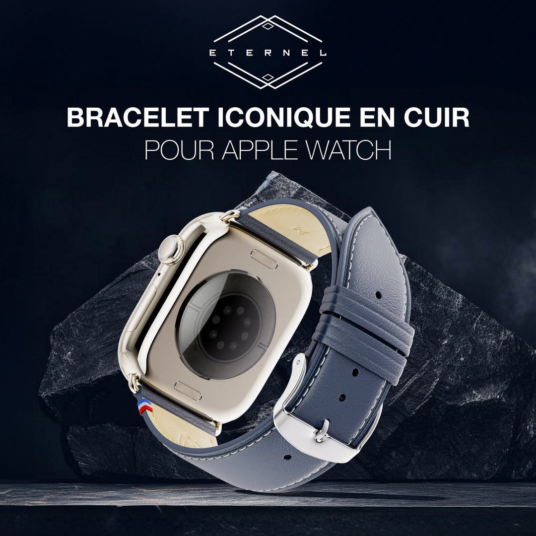 Simple tour - Cuir de vachette graissé Apple Watch Bleu marine 42 mm