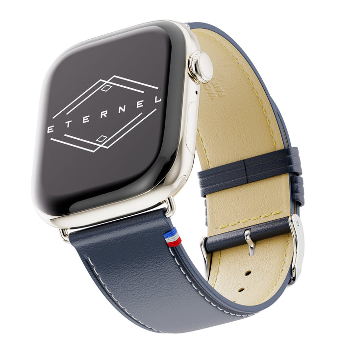 Simple tour - Cuir de vachette graissé Apple Watch Bleu marine 46 / 49 mm