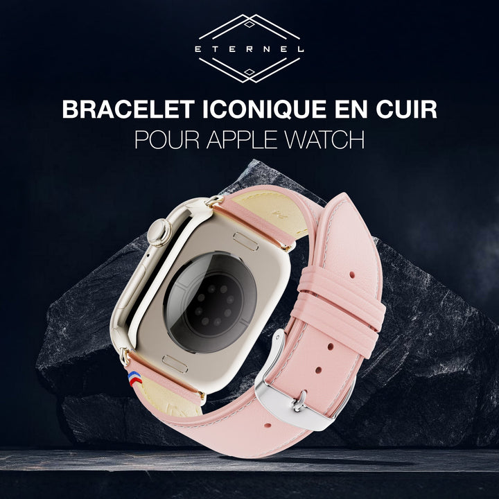 Simple tour - Cuir de vachette graissé Apple Watch Rose poudré 46 / 49 mm