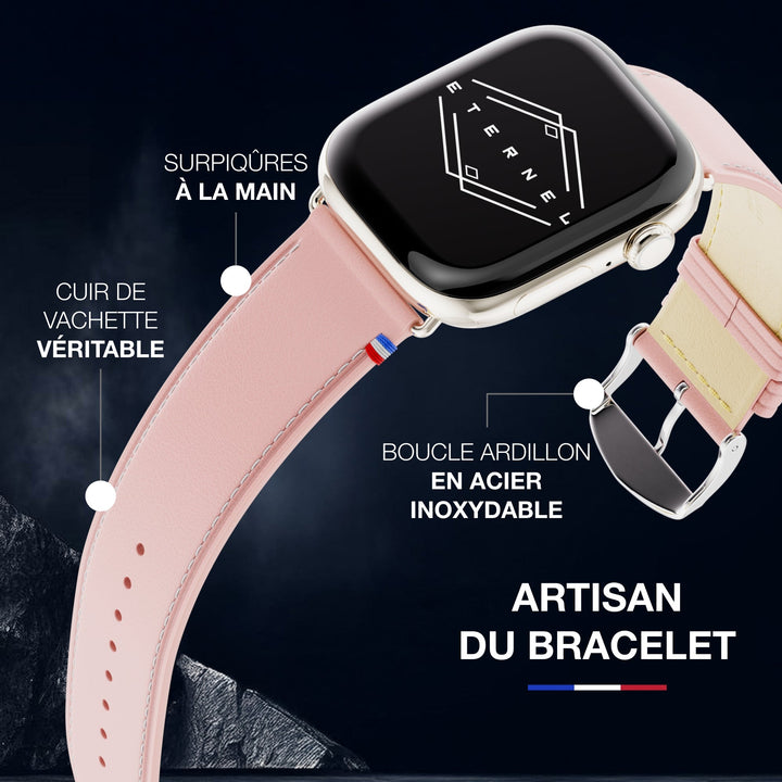 Simple tour - Cuir de vachette graissé Apple Watch Rose poudré 46 / 49 mm