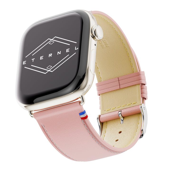 Simple tour - Cuir de vachette graissé Apple Watch Rose poudré 46 / 49 mm