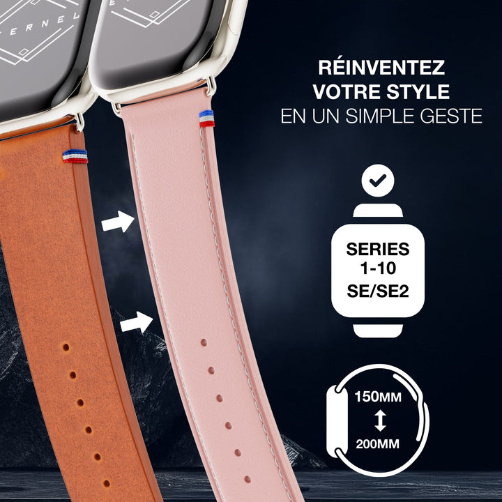 Simple tour - Cuir de vachette graissé Apple Watch Rose poudré 46 / 49 mm