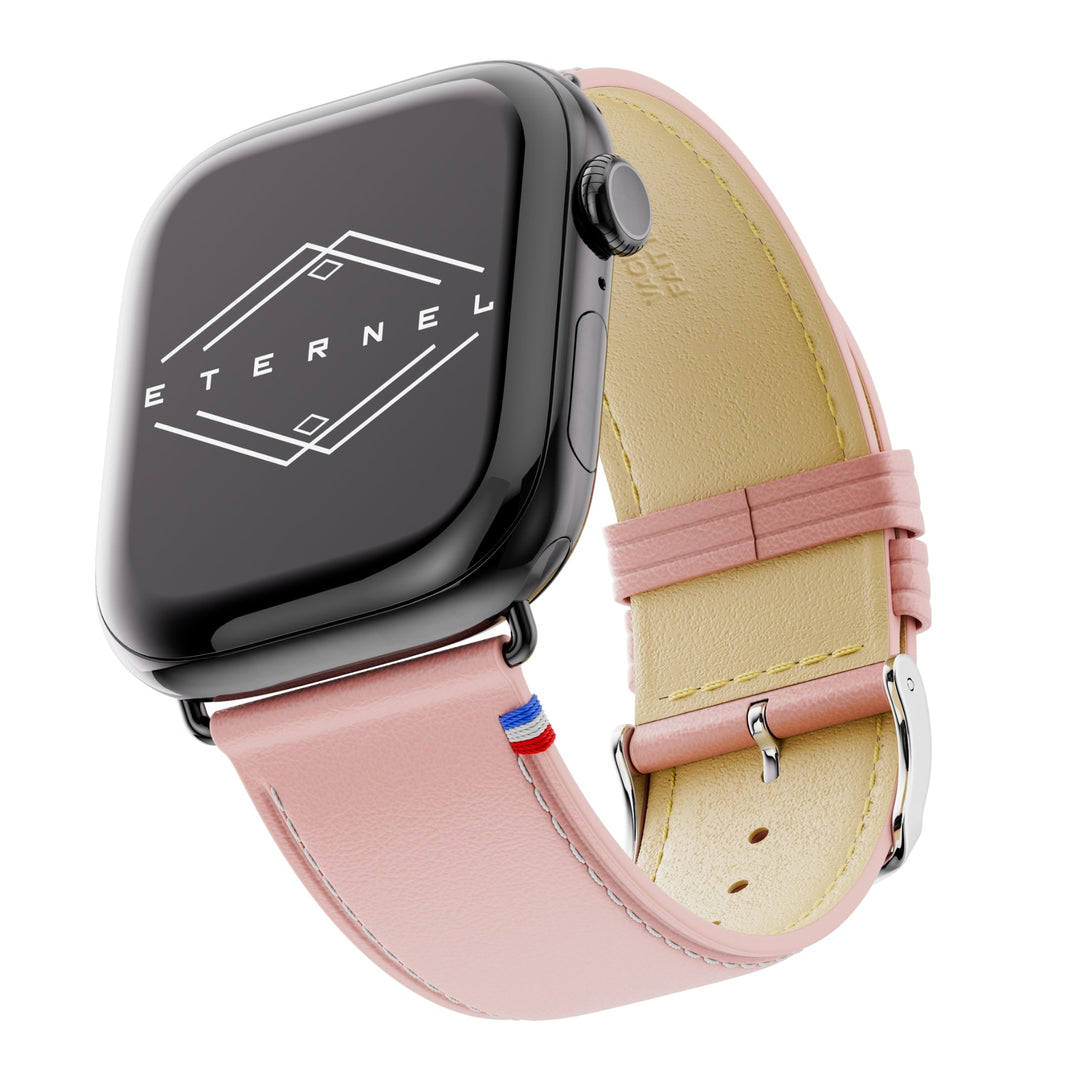 Simple tour - Cuir de vachette graissé Apple Watch Rose poudré 46 / 49 mm