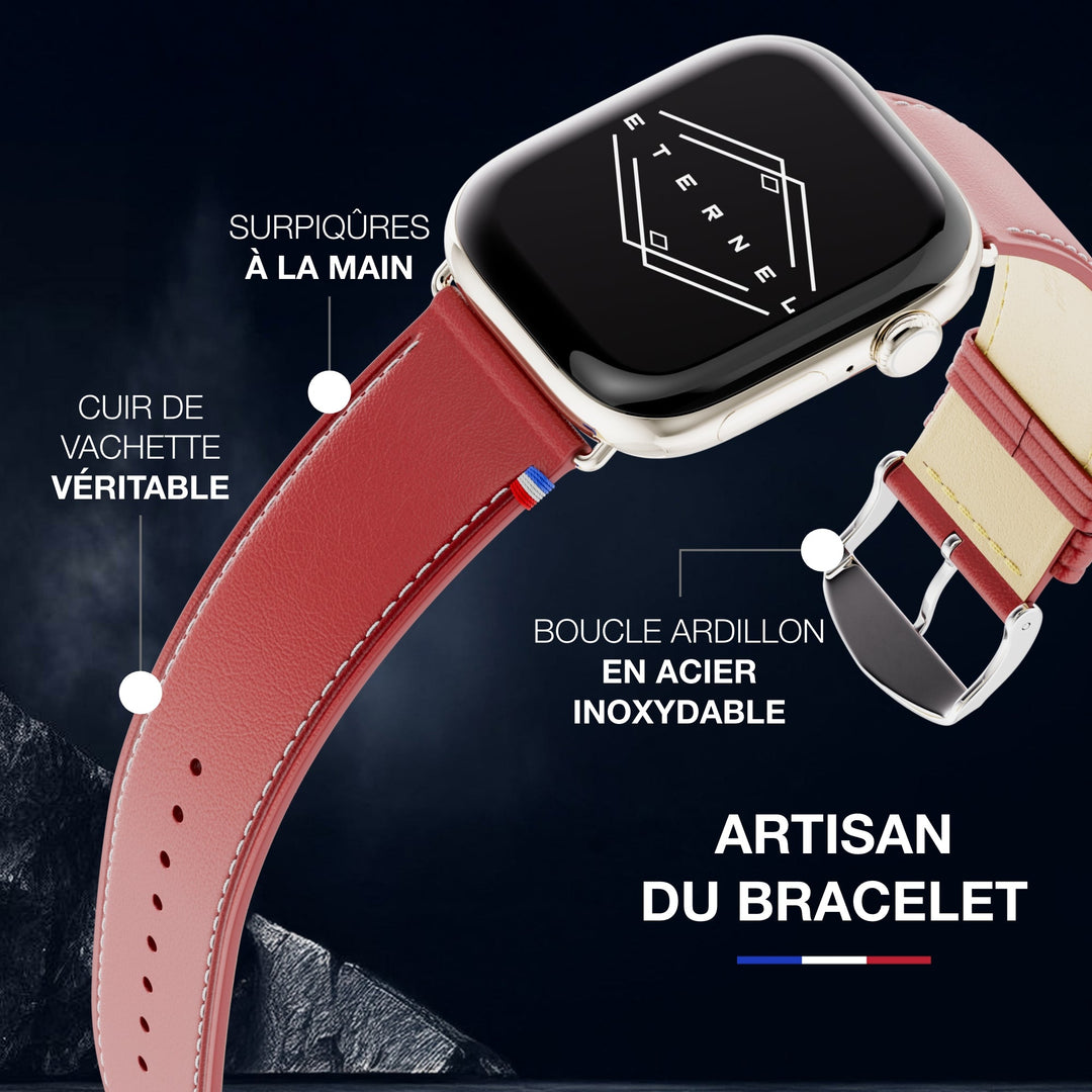 Simple tour - Cuir de vachette graissé Apple Watch Rouge 42 mm