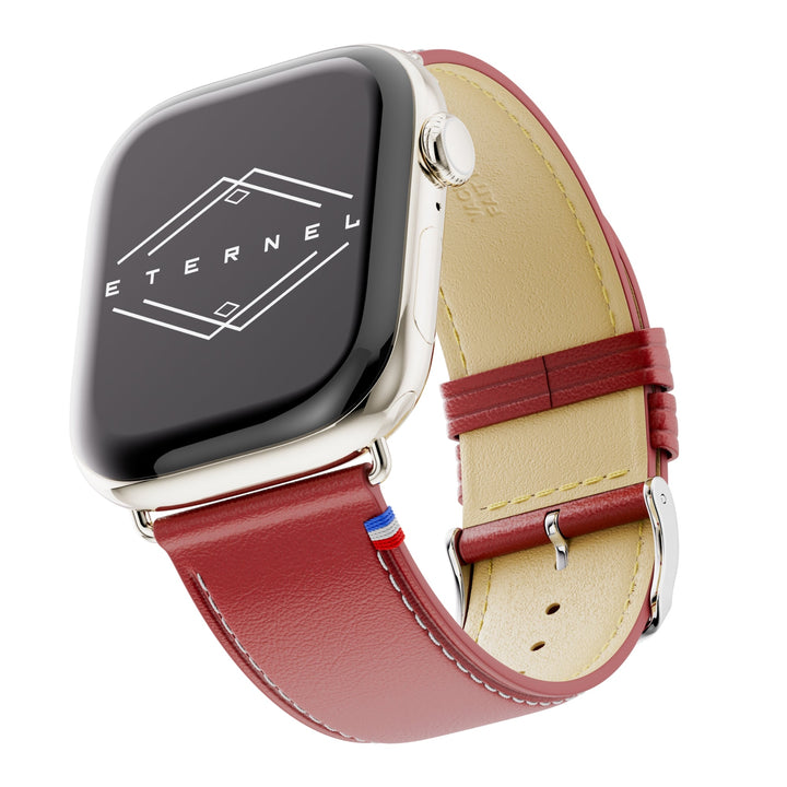 Simple tour - Cuir de vachette graissé Apple Watch Rouge 42 mm