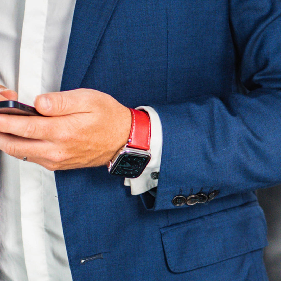 Simple tour - Cuir de vachette graissé Apple Watch Rouge 42 mm