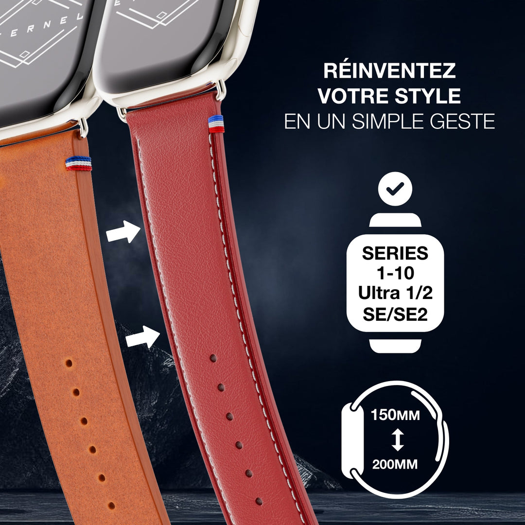 Simple tour - Cuir de vachette graissé Apple Watch Rouge 46 / 49 mm