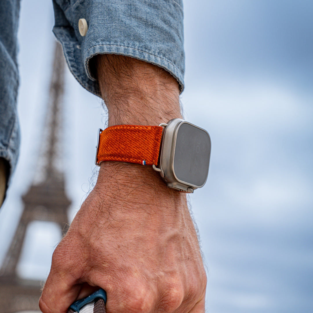 Denim - Bracelet Apple Watch cuir effet jean - Safran 46 / 49 mm