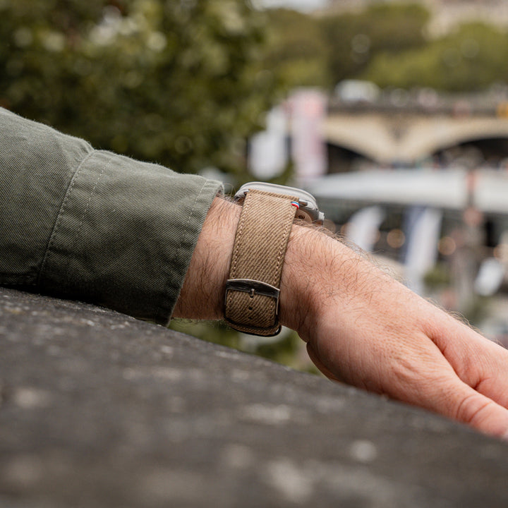 Denim - Bracelet Apple Watch cuir effet jean - Taupe 46 / 49 mm