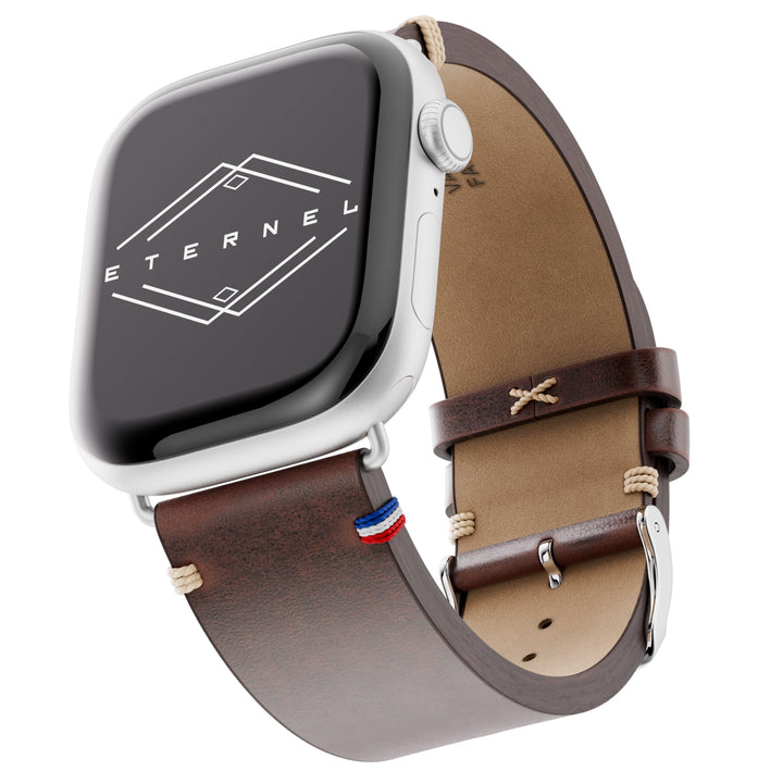 Vintage - Bracelet Apple Watch cuir pleine fleur Logan marron 42 mm