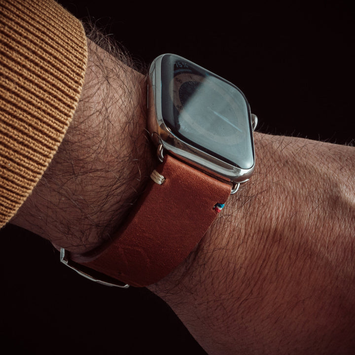 Vintage - Bracelet Apple Watch cuir pleine fleur Logan miel 46 / 49 mm