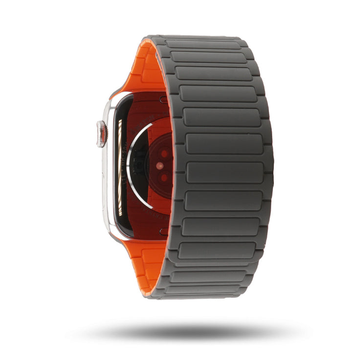 Bracelet silicone magnétique - Apple Watch - Gris/Orange 42 mm