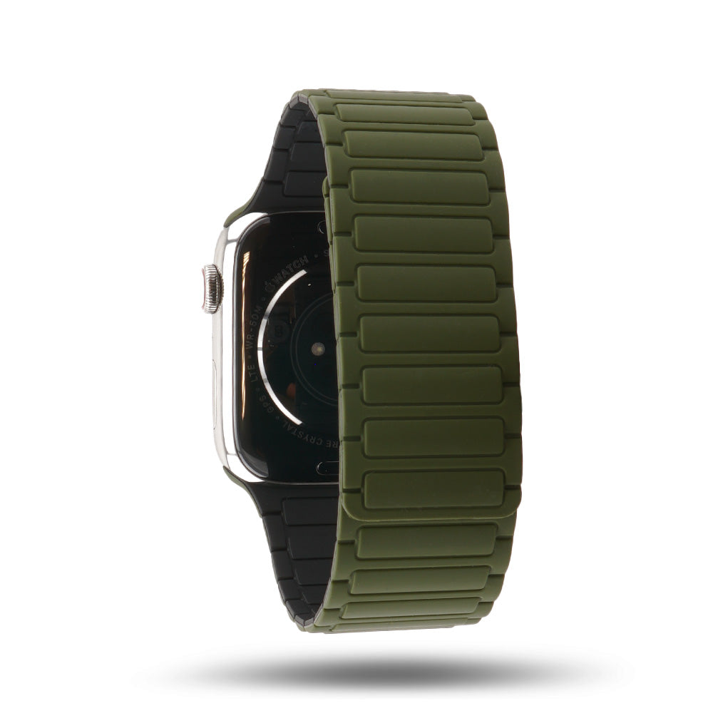 Bracelet silicone magnétique - Apple Watch - Kaki/Noir 46 / 49 mm