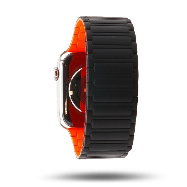 Bracelet silicone magnétique - Apple Watch - Noir/Orange 46 / 49 mm