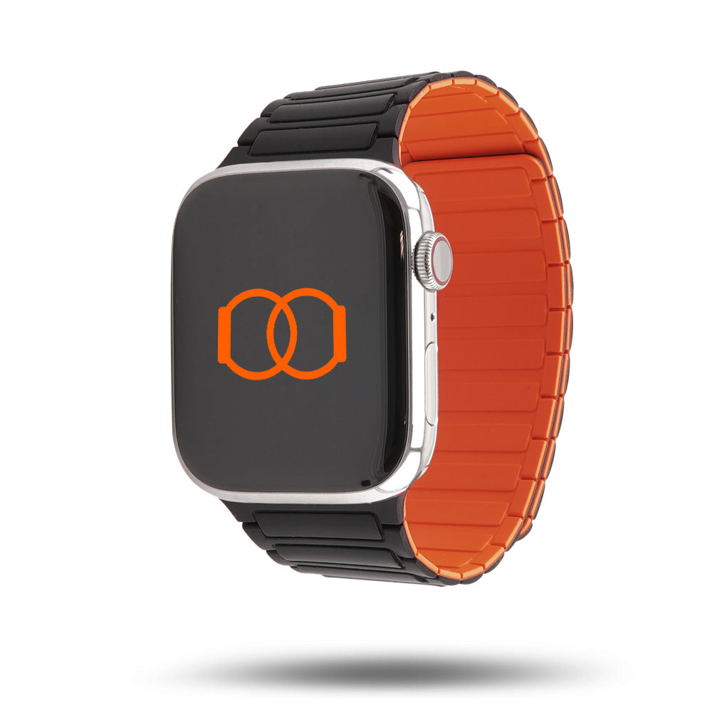 Bracelet silicone magnétique Apple Watch Noir/Orange 46 49