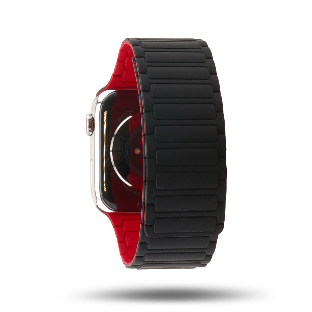 Bracelet silicone magnétique - Apple Watch - Noir/Rouge 46 / 49 mm