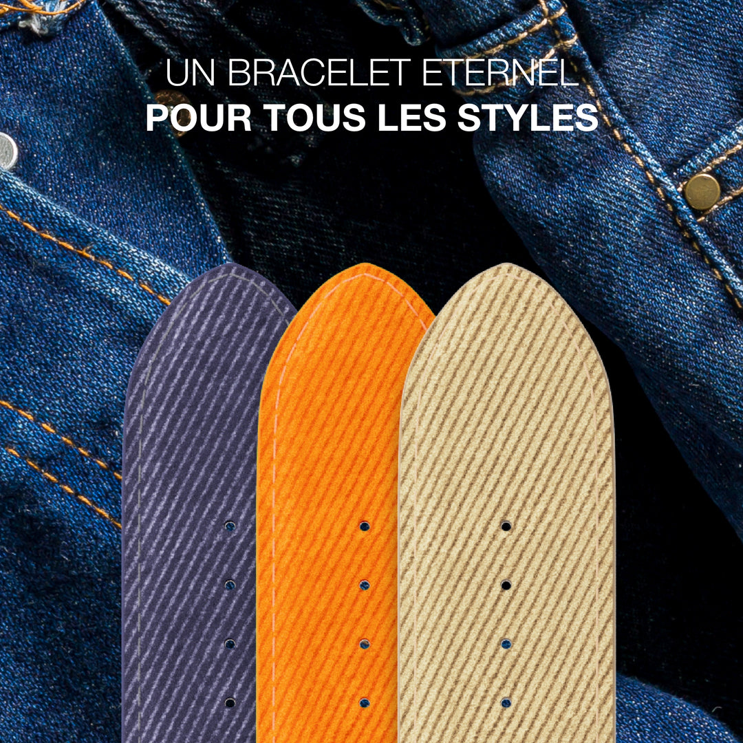 Denim - Bracelet Apple Watch cuir effet jean - Bleu Jean 46 / 49 mm