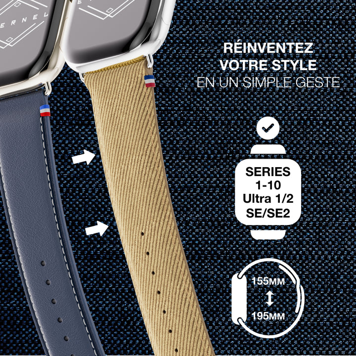 Denim - Bracelet Apple Watch cuir effet jean - Taupe 46 / 49 mm