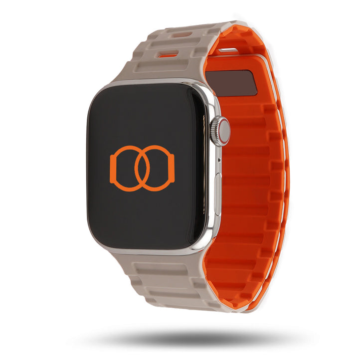 Bracelet Apple Watch silicone magnétique avec fermoir - Lumière stellaire/Orange 46 / 49 mm