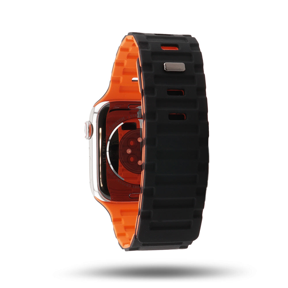 Bracelet Apple Watch silicone magnétique avec fermoir - Noir/Orange 46 / 49 mm