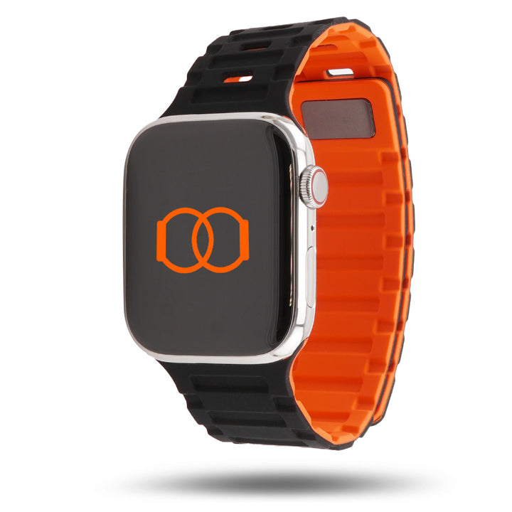 Bracelet Apple Watch silicone magnétique avec fermoir - Noir/Orange 46 / 49 mm