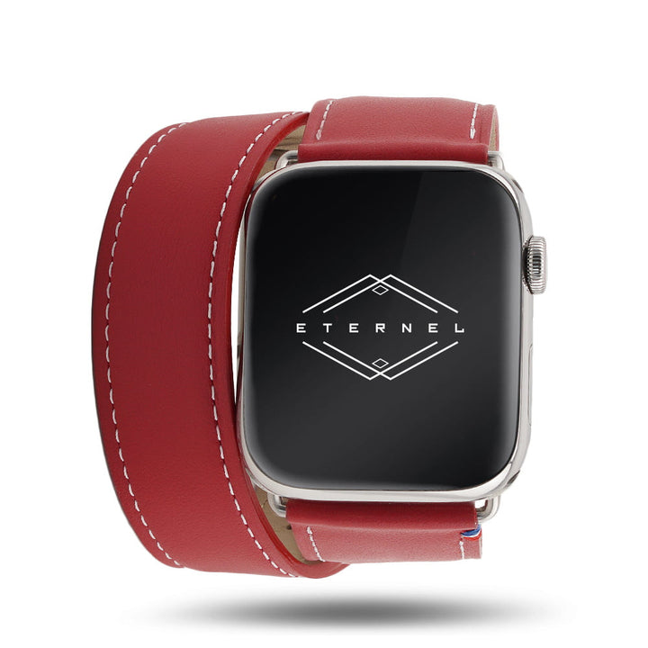 Double tour - Cuir de vachette Apple Watch Rouge 42 mm