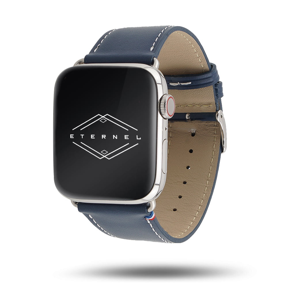 Simple tour - Cuir de vachette graissé Apple Watch Bleu marine 46 / 49 mm