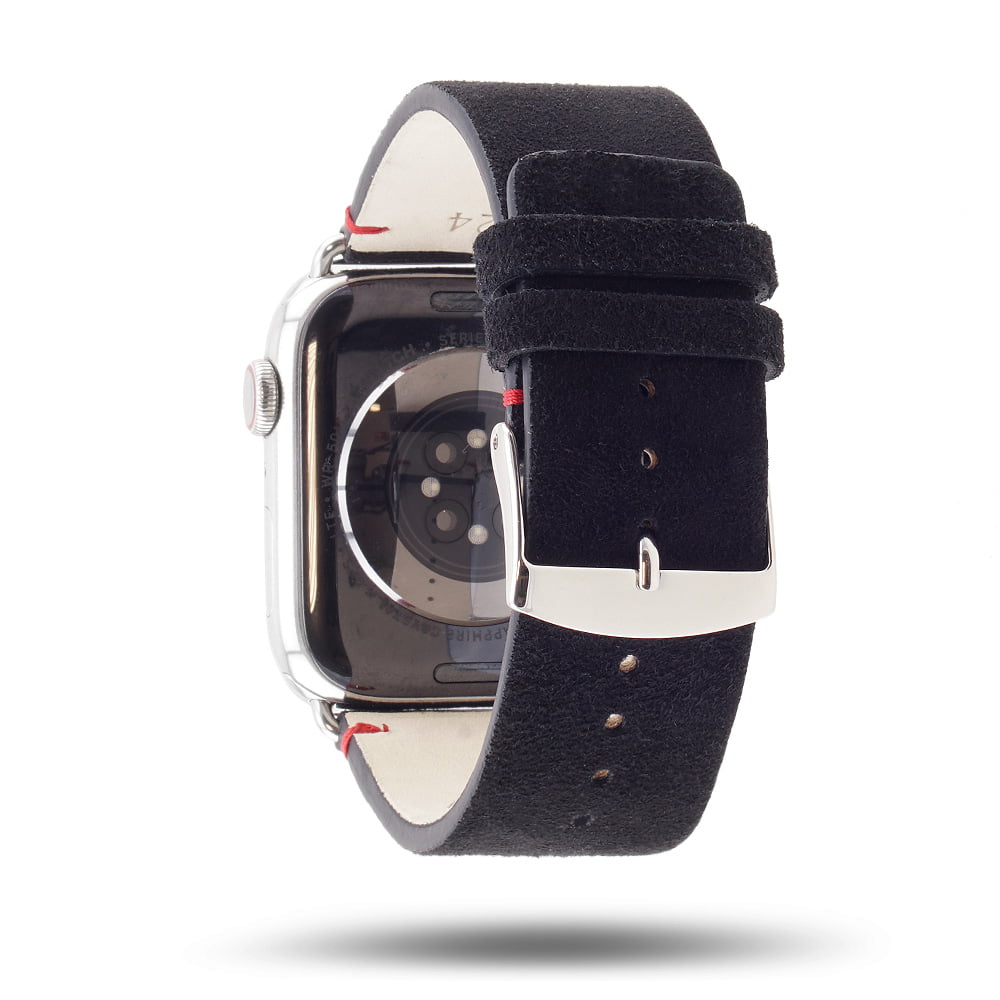 Maverick - Bracelet Apple Watch cuir de chèvre velours Noir 42 mm