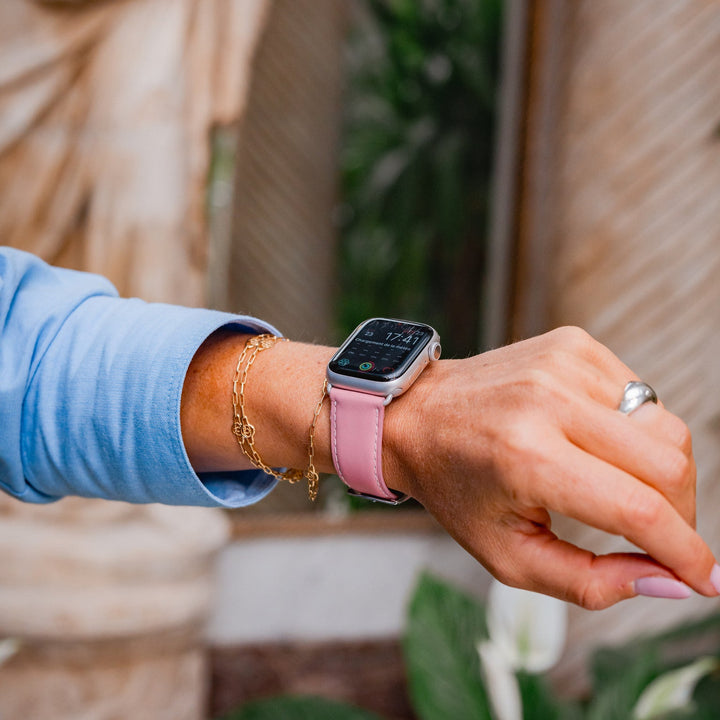 Holi Apple Watch - Bracelet cuir de vachette Rose pastel 44mm 45mm 46mm 49mm